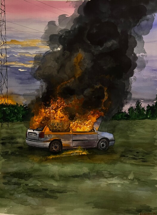 Картина под названием "After the Chase" - Anthony Lebedev, Подлинное произведение искусства, Акварель