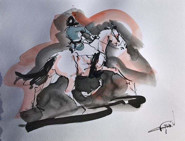 Drawing titled "11 La veste bleue" by Antoine Faure, Original Artwork, Ink