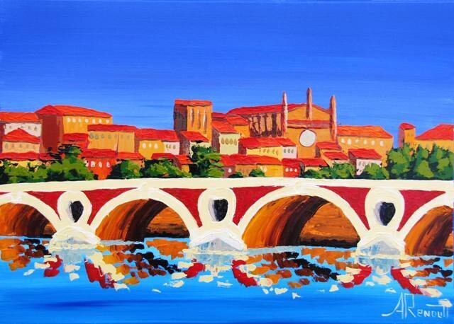 Pittura intitolato "Toulouse New Bridge" da Antoine Renault, Opera d'arte originale