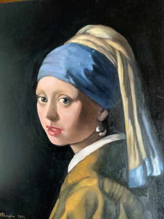Картина под названием ""ragazza con orecch…" - Antonella Prosperi, Подлинное произведение искусства, Масло