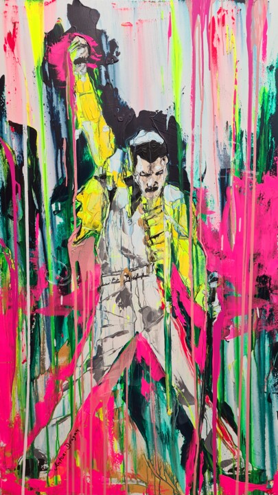Painting titled "Freddie Mercury Que…" by Antoni Dragan, Original Artwork, Acrylic Mounted on Wood Stretcher frame