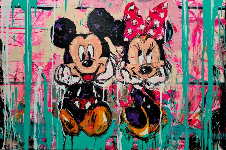 Картина под названием "Minnie and Mickey M…" - Antoni Dragan, Подлинное произведение искусства, Акрил Установлен на Деревянн…