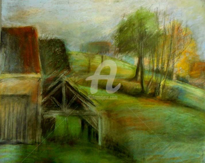 "Le hangar à la camp…" başlıklı Tablo Antonia Ney tarafından, Orijinal sanat, Pastel