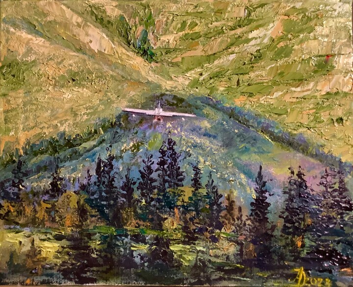 Pintura titulada "Rescue Plane in Mou…" por Antonina Dunaeva, Obra de arte original, Oleo