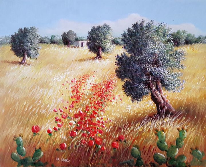 Painting titled "Campagna pugliese" by Antonio Anelli, Original Artwork, Acrylic