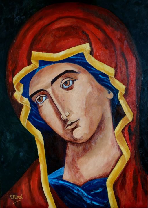 绘画 标题为“Mary” 由Michael Aoun, 原创艺术品, 油 安装在木板上