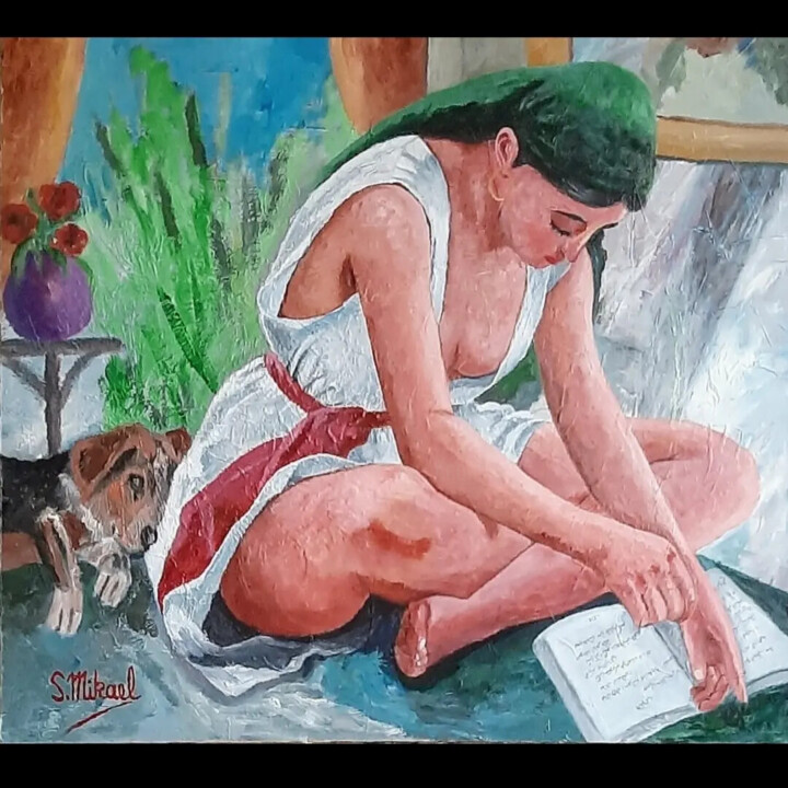 Painting titled "The Reader of the P…" by Michael Aoun, Original Artwork, Acrylic