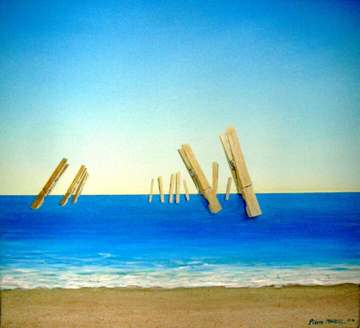 Malarstwo zatytułowany „La corde à linge...…” autorstwa Applestrophe, Oryginalna praca, Akryl