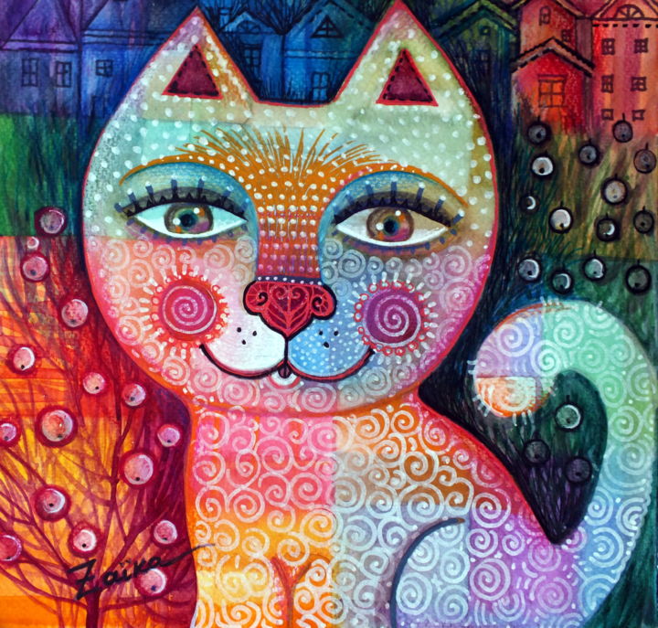 Chat Arc En Ciel Painting By Oxana Zaika Artmajeur