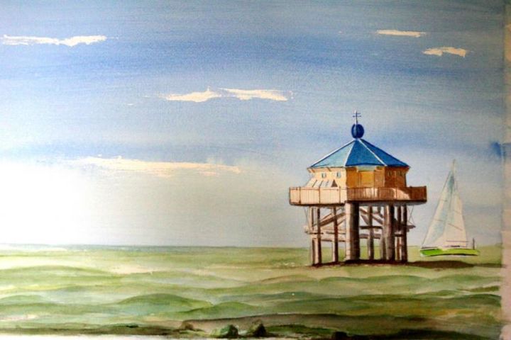 Painting titled "Le phare du bout du…" by Georges Muret, Original Artwork