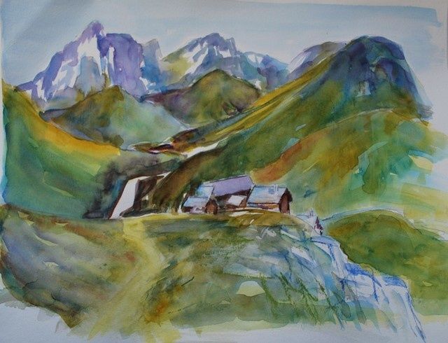 Картина под названием "EN MONTAGNE 2" - Martine Vernet, Подлинное произведение искусства