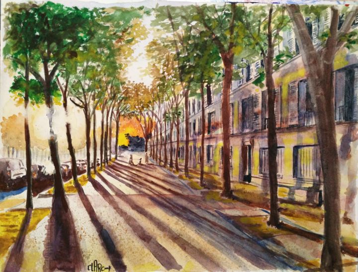 Peinture intitulée "automne-a-paris.jpg" par Claude Arcambal, Œuvre d'art originale, Aquarelle