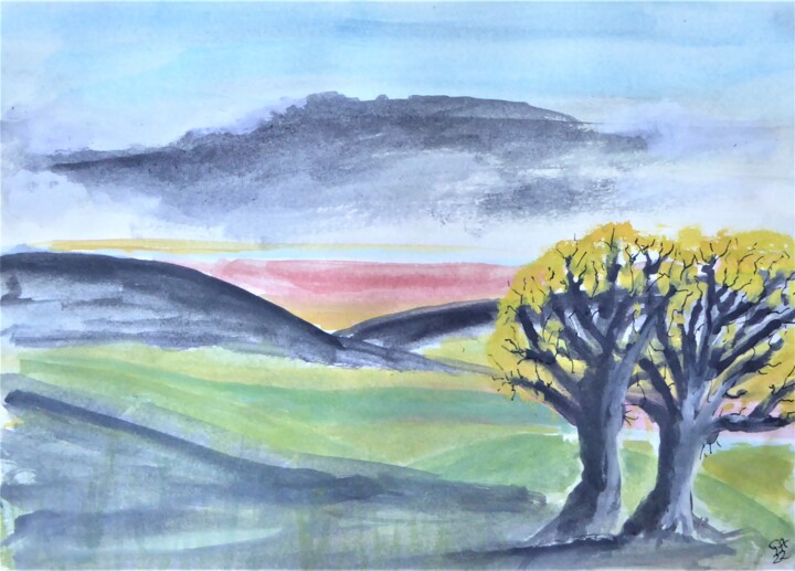 Malerei mit dem Titel "les collines de la…" von Giulia Archer, Original-Kunstwerk, Aquarell