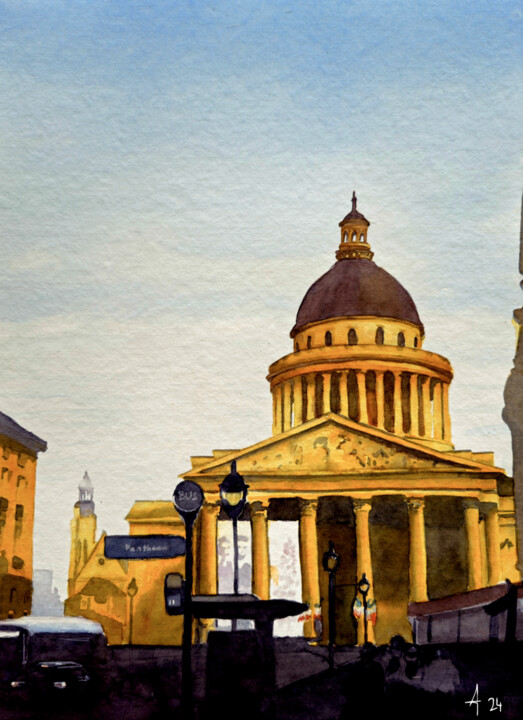 Peinture intitulée "Pantheon - Rue Souf…" par Ari Rakotondraibe, Œuvre d'art originale, Aquarelle