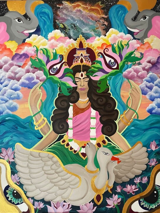 Painting titled "Lakshmi" by Ariadna Maslowska, Original Artwork, Acrylic Mounted on Wood Stretcher frame