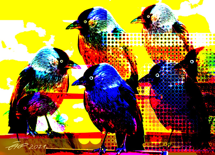 Grafika cyfrowa / sztuka generowana cyfrowo zatytułowany „Jackdaws Crow Bird…” autorstwa Arija Paikule, Oryginalna praca, Fo…