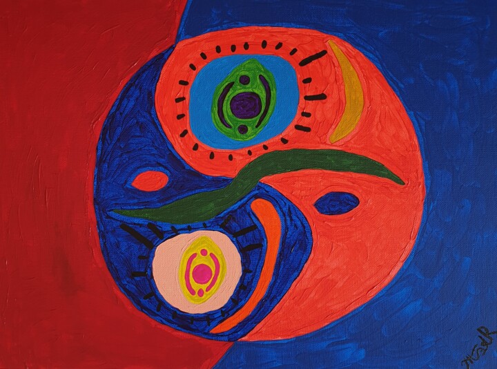 Painting titled "Yin and Yang" by Arina Mari, Original Artwork, Acrylic Mounted on Cardboard