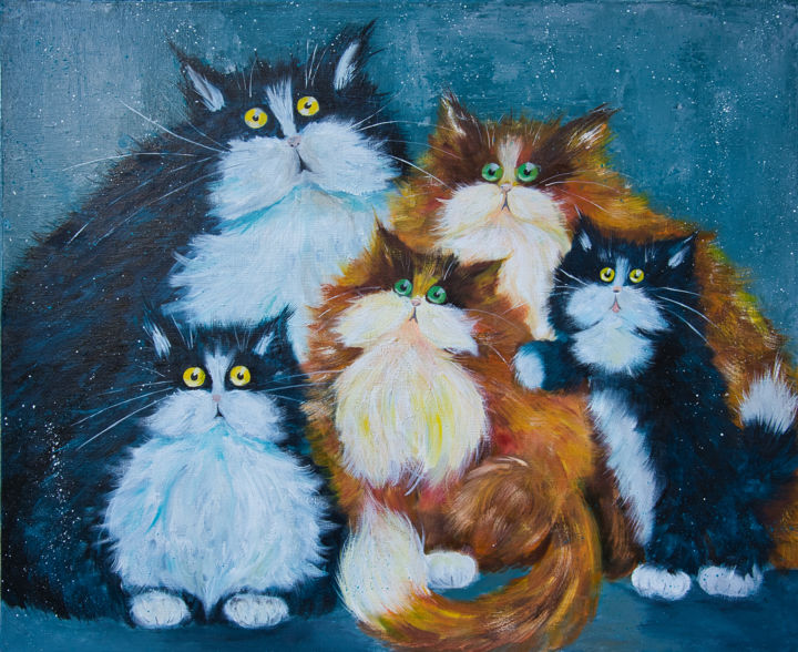 Painting titled "Portrait de famille" by Arina Tcherem, Original Artwork, Oil