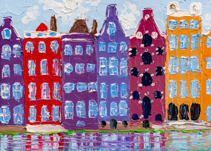 Peinture intitulée "Colorful Amsterdam…" par Arina Yastrebova, Œuvre d'art originale, Huile