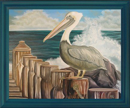 Schilderij getiteld "Pelican" door Armando Bettencourt, Origineel Kunstwerk