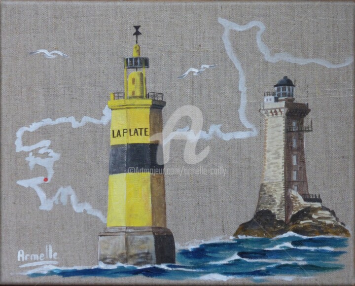 Pittura intitolato "Phare de La Vieille…" da Armelle Cailly, Opera d'arte originale, Acrilico Montato su Telaio per barella…