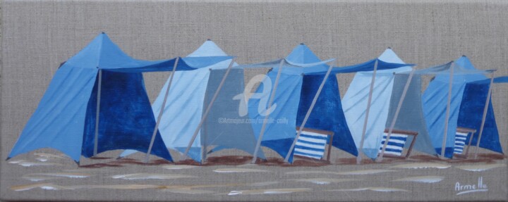 제목이 "tentes à saint cast"인 미술작품 Armelle Cailly로, 원작, 아크릴 나무 들것 프레임에 장착됨