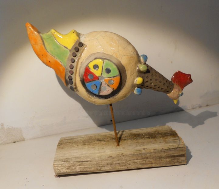 Sculptuur getiteld "la poule astèque" door Armelle Colombier, Origineel Kunstwerk, Keramiek