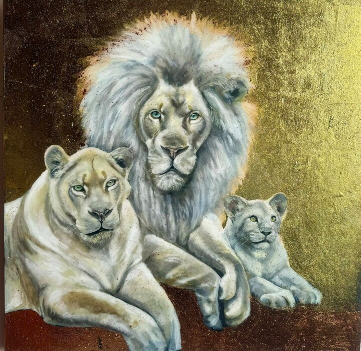 绘画 标题为“White lion family” 由Armine Grigoryan, 原创艺术品, 丙烯