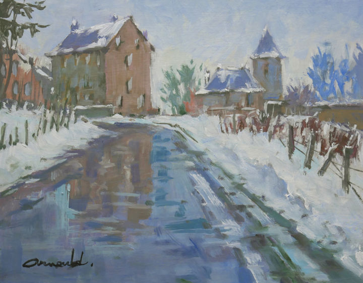 Pittura intitolato "Etude paysage hiver…" da Christian Arnould, Opera d'arte originale, Olio