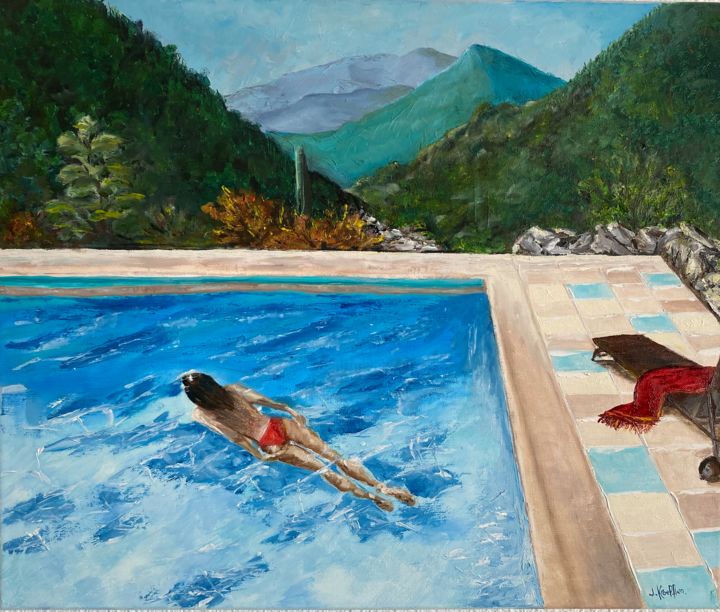 Peinture intitulée "La piscine en Prove…" par Joëlle Kroepflen, Œuvre d'art originale, Huile