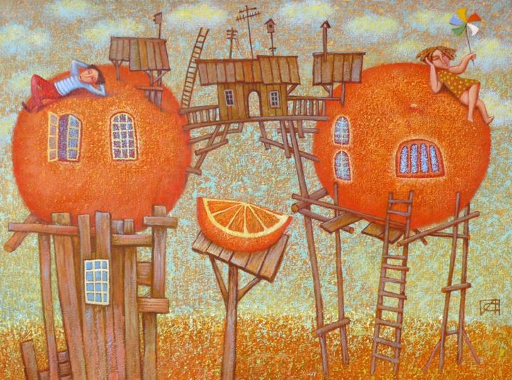 Pintura titulada "Orange city" por Aleksandr Silimov, Obra de arte original, Oleo