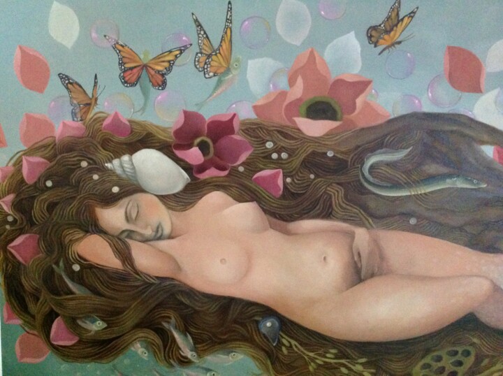 Peinture intitulée "songe de la sirène" par Art Sueno, Œuvre d'art originale, Huile