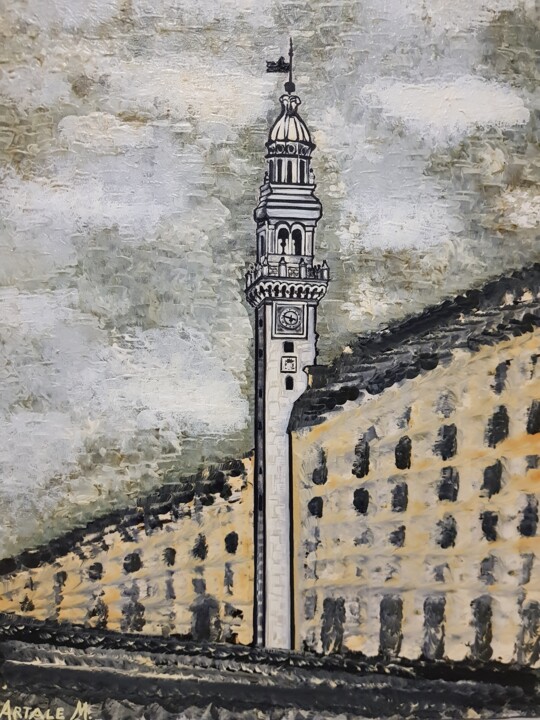 Schilderij getiteld "Torre civica di S.…" door Artale Marinella Artist, Origineel Kunstwerk, Olie Gemonteerd op Frame voor h…