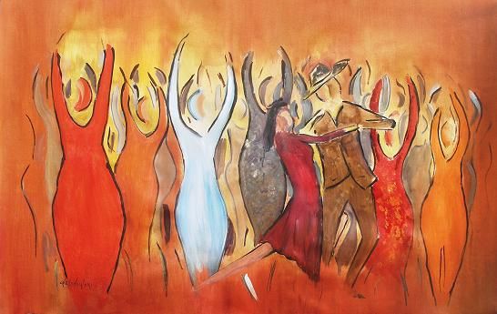 Peinture intitulée "dancers" par Miro, Œuvre d'art originale, Huile
