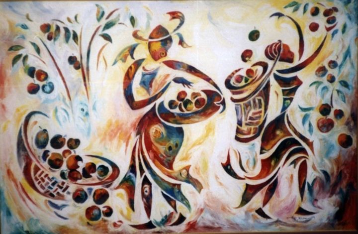 Peinture intitulée "la-cueillette-002-1…" par Augustin Tshimpe Wa Nzambi, Œuvre d'art originale, Autre