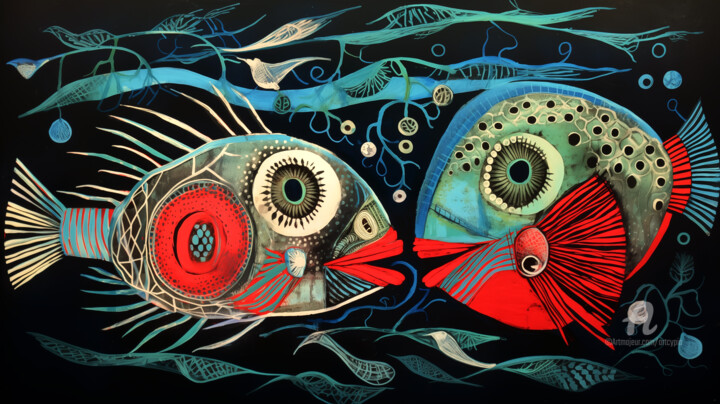 数字艺术 标题为“Bla bla de poissons” 由Artcypia, 原创艺术品, 数字油画