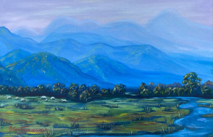 Painting titled "''Expanse'' Foggy M…" by Elena Tuncer, Original Artwork, Oil