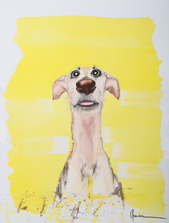 Pintura intitulada "Yellow dog" por Artem Pavlyukov, Obras de arte originais, Aquarela