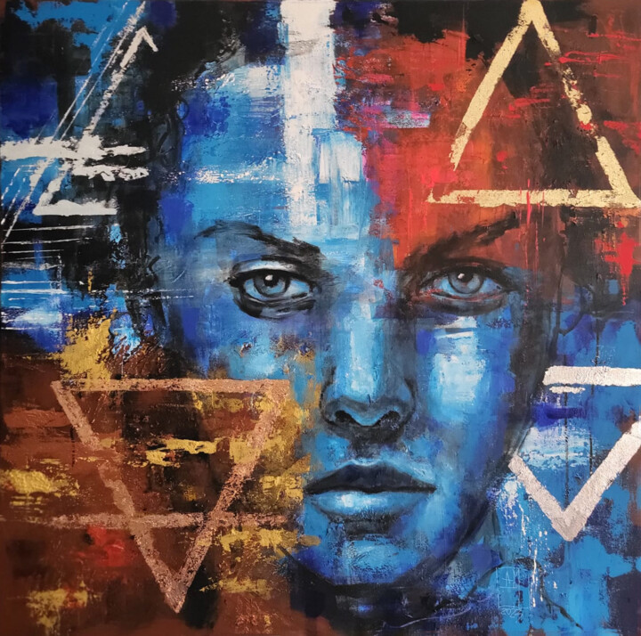Painting titled "Four elements. M027." by Artem Usá, Original Artwork, Acrylic Mounted on Wood Stretcher frame