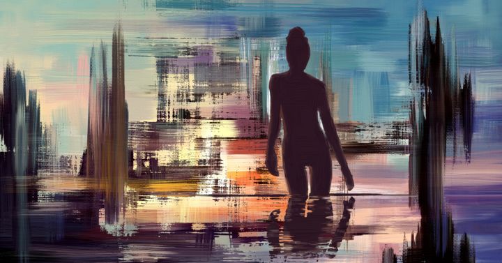 Silhouette Of Woman, Surreal Landscape A, Tablo Artgalini tarafından |  Artmajeur