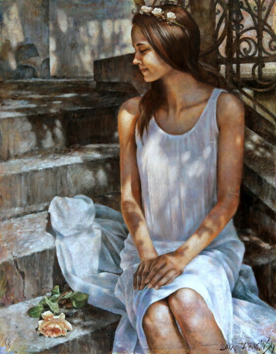 Pintura titulada "Alexa with a rose" por Arthur Braginsky, Obra de arte original, Oleo