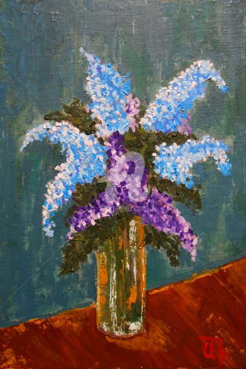 Pintura intitulada ""Bouquet of lilac"" por Arthuris, Obras de arte originais, Óleo