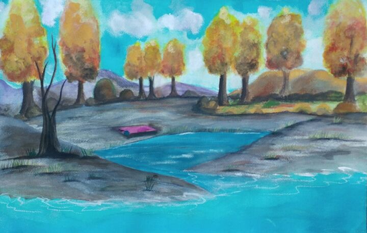 Malerei mit dem Titel "A Pretty Place" von Artistry By Ajanta, Original-Kunstwerk, Aquarell