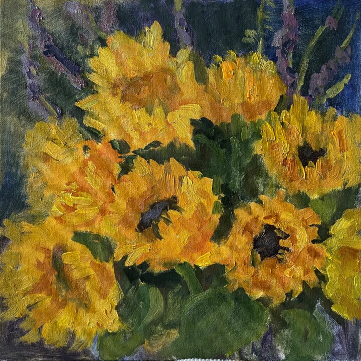 Ζωγραφική με τίτλο "Sunflowers etude" από Artkaso, Αυθεντικά έργα τέχνης, Λάδι