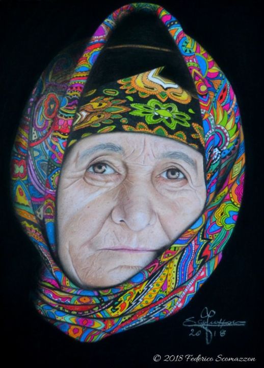 Painting titled "Azerbaijani woman" by Federico Scomazzon Portraitist, Original Artwork, Pastel
