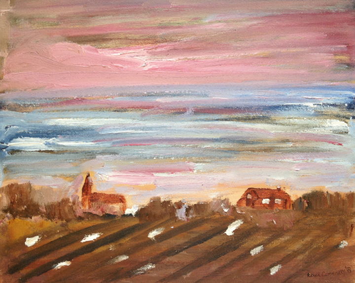 Peinture intitulée "sky-over-village-at…" par Artroger, Œuvre d'art originale