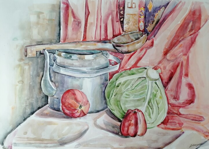 Schilderij getiteld "Watercolor still li…" door Artur Minasyan, Origineel Kunstwerk, Aquarel