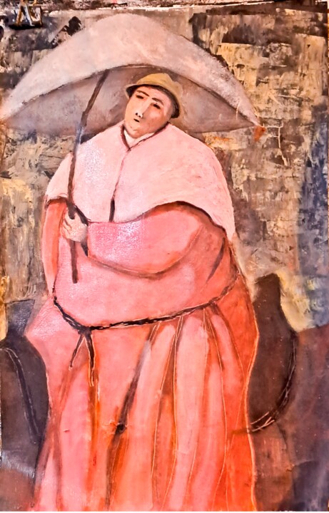 Painting titled "EL GORDO CON SOMBRI…" by Arturo Morin, Original Artwork, Oil