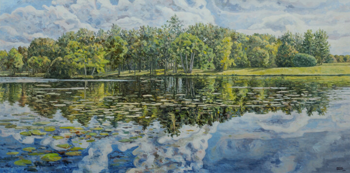 Painting titled "Blue lake" by Marius Vancea, Original Artwork, Acrylic