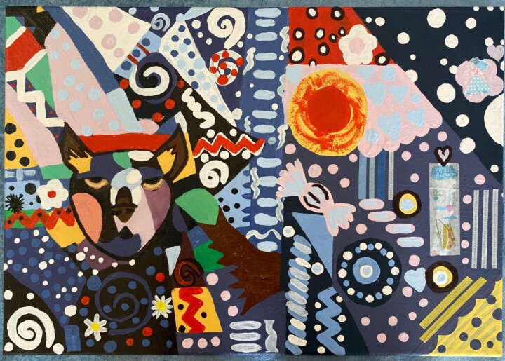 Pintura intitulada "CAT LOVE  (abstract…" por Asli Albayrak, Obras de arte originais, Acrílico